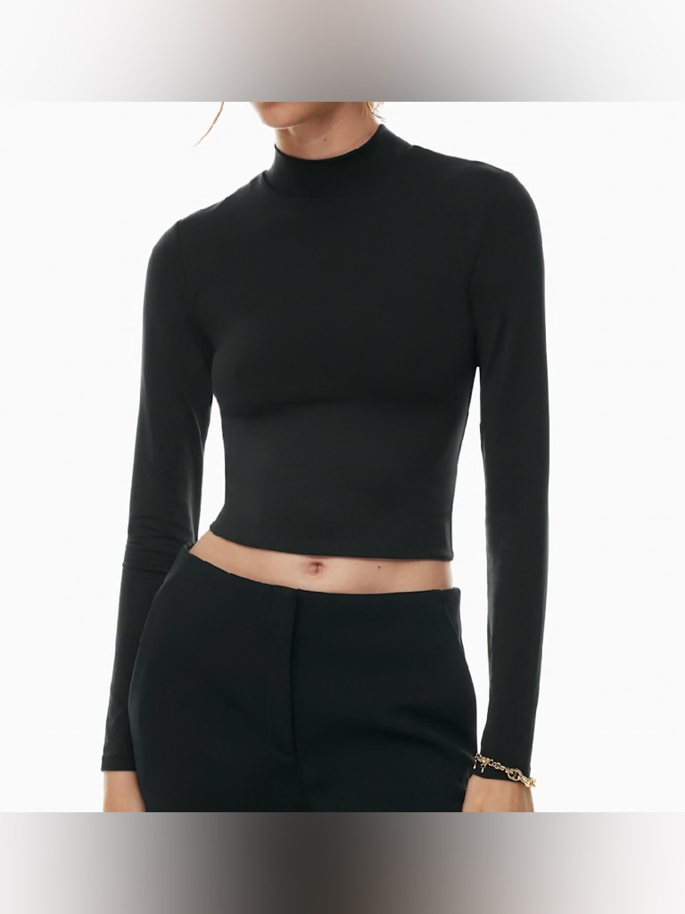 Aritzia Babaton Black Contour Long-Sleeve Body-Hugging Mock Neck Top Size Xs